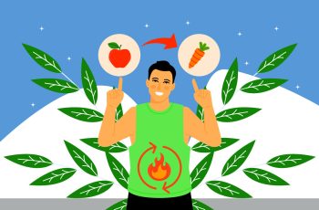 хлопець, метаболізм, спалювання калорій, вибір фруктів, ілюстрація здорового харчування