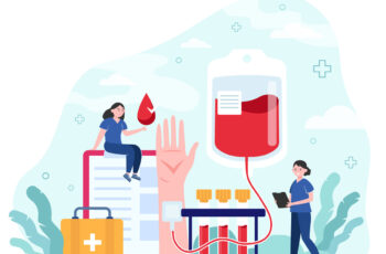 схематичне зображення лікарів, які супроводжують донорське взяття крові