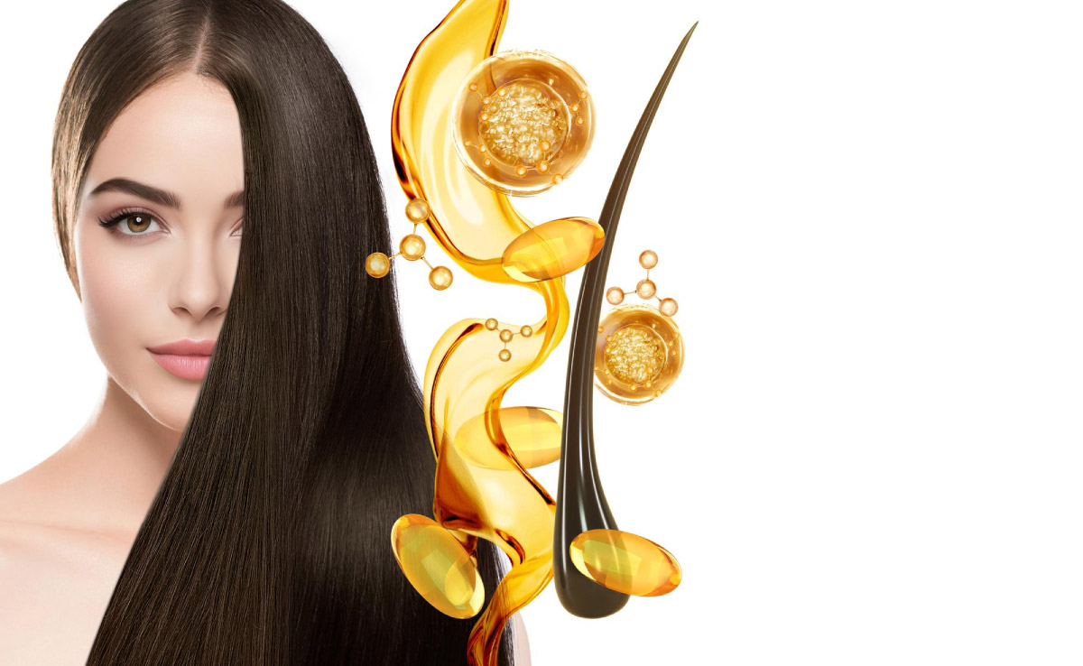 метафорична ілюстрація здорового волосся, волосини, та зображення зволоження