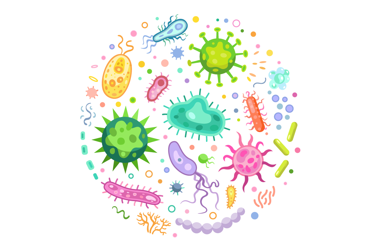 зображення вірусів різними кольорами схематично