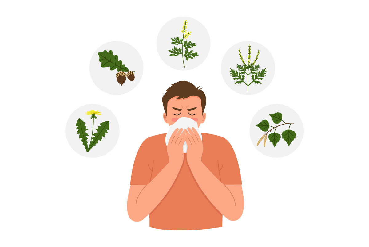 векторне зображення людини, яка мучається від симптомів алергії