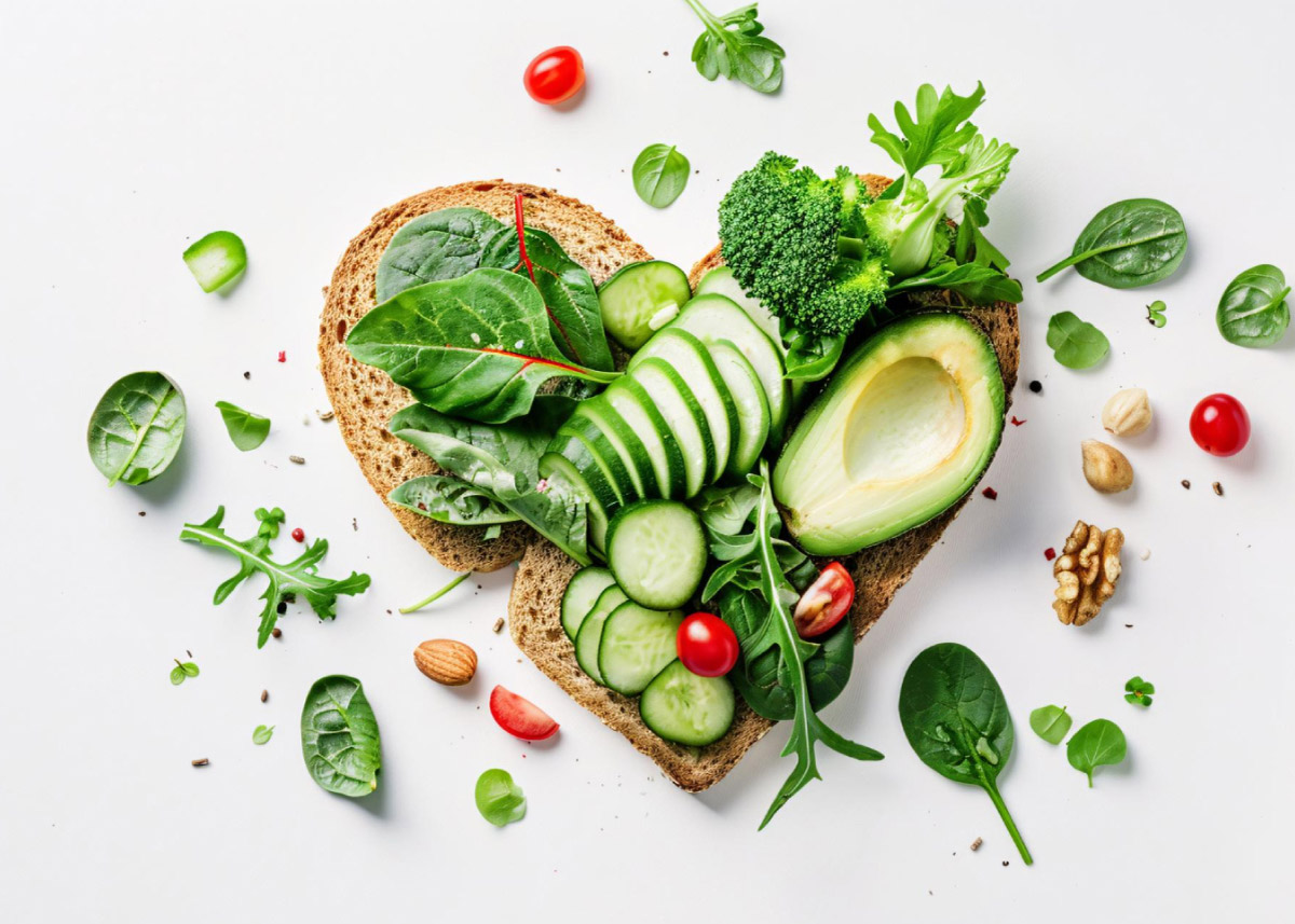 у формі серця зображений хлібець, на якому викладені різноманітні овочі