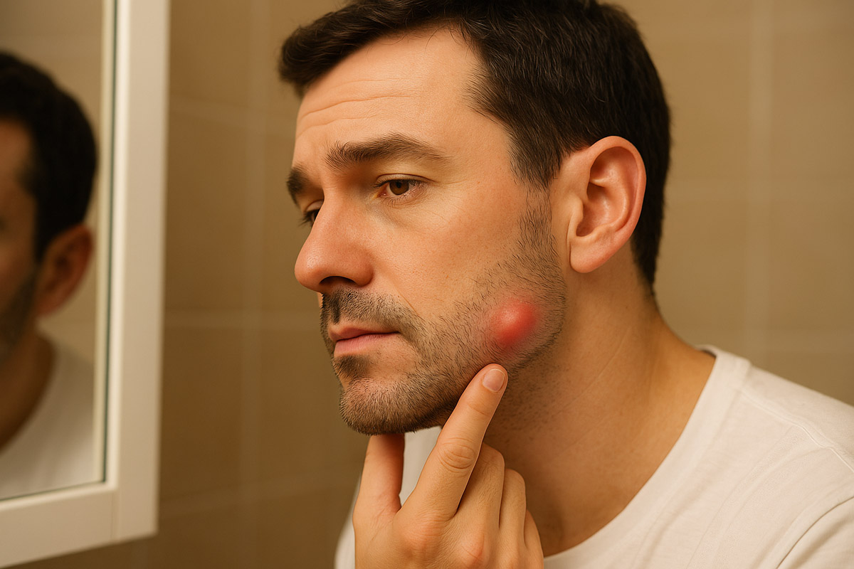 чоловік із запаленою атеромою (зображення, згенероване АІ))