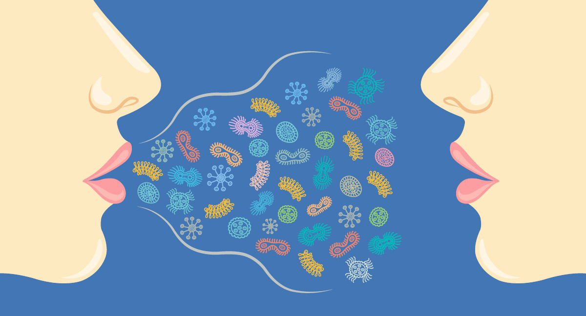мальоване умовне зображення передачі вірусів та бактерій повітряно-крапельним шляхом