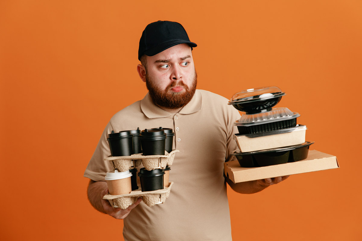 чоловік несе страви швидкого приготування