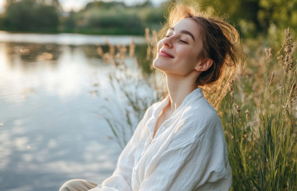 жіна насолоджується свіжим повітрям під відкритим небом